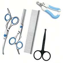 5pcs Professional Stainless Steel Pet Grooming Scissors Set, Curved Scissors + Thinning Scissors + Comb + Round Tip Scissors + Nail Clippers, Round Tip Facial Trimming Scissors & Dog Nail Clippers, Dog & Cat Hair Trimming Set - Multicolor - View 10