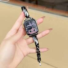1件女款韓式波點彎曲金屬手錶錶帶，兼容所有型號 38mm/40mm/41mm/42mm/44mm/45mm/46mm/49mm Ultra/SE/S11/S10/S9/8/7/6/5/4/3，春夏秋冬四季通用，適合工作、運動、派對、約會配件，妻子媽媽生日禮物，易佩戴，高端時尚優雅個性化平價錶帶 - 黑色 - 查看 7