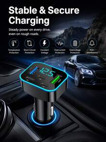 XF.Meraki 1pc Multi-Port 3PD 2USB Car Charger, Fast Charging PD QC3.0 USB-C Car Phone Charger With Type-C Adapter, Supports Simultaneous Fast Charging Of Multiple Devices With Computer Display And Real-Time Digital Display, Car - 5-in-1 Car Charger - View 2