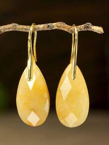 Yumfeel Elegantes Pendientes de Moda con Colgante de Lágrima de Jade Amarillo, Joyería Exquisita Chapada en Oro de 18K, Adecuado para Baile, Fiesta y Regalo de Cumpleaños, Feliz Halloween - Multicolor - Ver 5