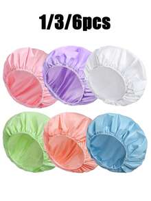 1/3/6 piezas Gorros de ducha reutilizables con diseño antideslizante y banda elástica, perfectos para mujeres en SPA o salón. Son lavables e ideales para cabello largo o cabello trenzado - Multicolor - Ver 1