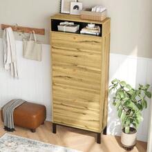 Shoe Cabinet/Shoe Rack, Tall And Narrow, With 3 Doors And Additional Compartments, Height 147 Cm - 自然色 - 查看 5