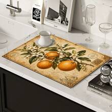 1pc Orange Pattern Print Absorbent Drying Mat, Kitchen Decor Coffee Machine Mat, Laundry Room Accessory Hand-Drip Coffee Pot Drip Tray, Kitchen Floor Mat, Table Mat, Kitchen Countertop Dish Drying Mat, Breakfast Mat, Heat-Resistant Drip Tray With Non-Slip Backing, Diatomaceous Earth Drip Tray, Stain-Hiding, Super Absorbent Kitchen Drip Tray, Easy-To-Clean Dish Rack Mat, Perfect For Kitchen, Dining Table, Coffee Shop, Bar, Holiday, Party, Home Decor, Holiday Gift - Multicolor - View 2