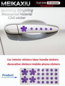 MEIKAXIU 1 Set Waterproof Beautiful Sparkling Flower Bling Bling Car Door Handle Covers, Interior Car Stickers, Small Decorative Stickers, Phone & Computer Stickers, Non-Paper Car Decals For Women - Golden Flowers - View 10