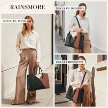 Women's Waterproof Tricolor PU Leather Office Tote Bag, Fits 15.6" Laptop, Detachable Strap, Stylish Design, Ideal For Office, Meetings, Shopping, Air Travel And Everyday Use - 黑色 - 查看 3