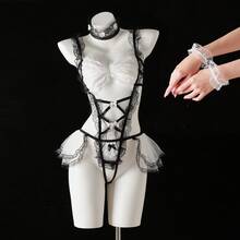Sexy Lingerie Cute Playful Maid Outfit Lace Seductive Roleplay Maid Uniform Set - Black and White - View 11