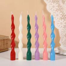 Christmas Red/Pink/Purple/White Spiral Taper Candles 10 Inch Twisted Candlesticks Unscented Ripple Tapered Candles Set For Dinner Table Party Wedding, 4 Pcs - Fine Lines - View 7