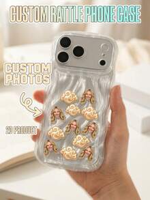 1pc Custom Photo Shake Rattle Phone Case, ABS Plastic Wavy Case & Acrylic Cloud Shape Floating Face Charms, Shakeable Custom Headshot, Perfect Valentine Surprise Gift For Lovers - Multicolor - View 2