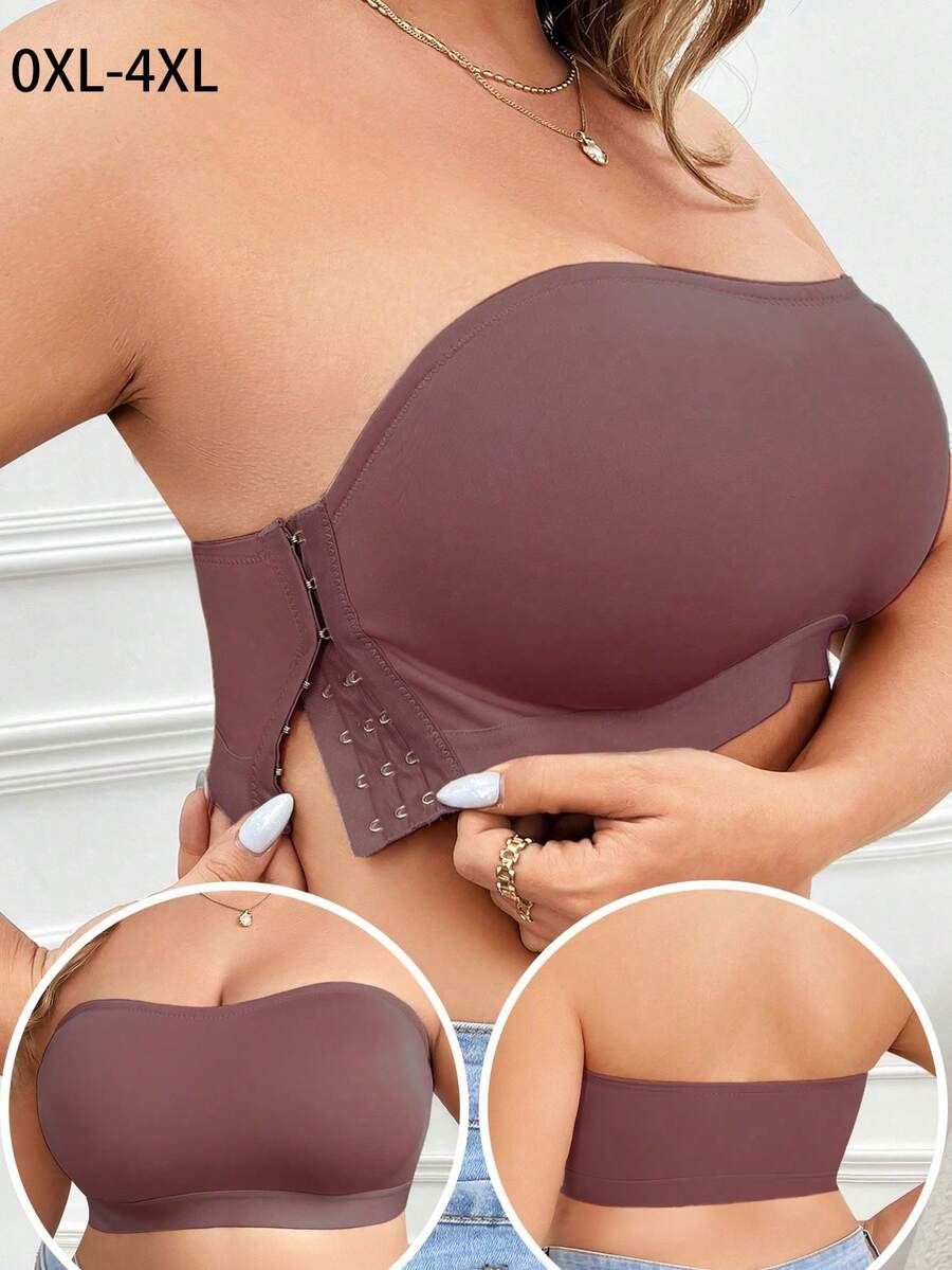 Plus Size Wireless Bandeau Comfortable Bra - Dusty Purple - View 1