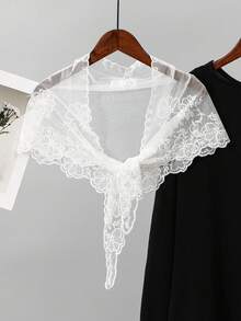 1件女款刺繡優雅三角披肩，柔軟花卉刺繡三角披肩，腰巾披肩雙用，溫柔風格外套，復古藝術外套披肩，女款通勤極簡配件 - 白色-SJJ123 - 查看 10