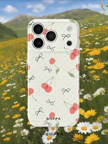 GIIPPA 1pc Cream White Base With Cherry And Bow Pattern Design, Phone 17 Pro Max Phone Case, Compatible With Phone 16 Pro Max, 15 Pro Max, 14 Pro Max, Korean Style High-End Fashion Fun Phone Case, Compatible With 11/12/13/14/15/16 Pro Max Plus, Elegant Design Suitable For Men And Women, Perfect Gift For Girlfriend For Christmas, Valentine's Day, Easter, Wedding Season And Birthday! - Multicolor - View 7