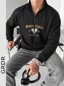 GRDR Men's Half-Zip Sweatshirt Long Sleeve Top, Solid Color Knit Basic Casual Sportswear - Black - View 1