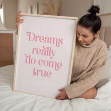 1pc Canvas Wall Art With Frame, Pink Vintage Quote "Dreams Come True" Inspirational Poster, Suitable For Modern Home Decor, Room Decor, Dorm Decor, Bedroom Decor, Living Room Decor, Bathroom Decor, Kitchen Decor, Dining Room Decor, Living Room Decor, Office Decor, School Decor, Classroom Decor, Back To School Decor, Waterproof Poster, Bohemian Style Living Room, Gift, Apartment Decor, College Style Poster - A - View 7