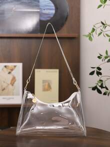 Women's Fashion Minimalist Shoulder Bag, PVC Transparent Underarm Handbag - Clear - View 8