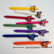5/10pcs Creative Minimalist Colorful Butterfly Shaped Retractable Ballpoint Pens, Campus Design Butterfly Series Clickable Neutral Pens, Random Colors - Sets - View 4
