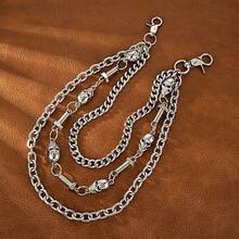 1pc Fashionable 3-Layer Heavy Texture Thick Chain Metal Pants Chain Men's Halloween Accessory Skull - White K - View 2