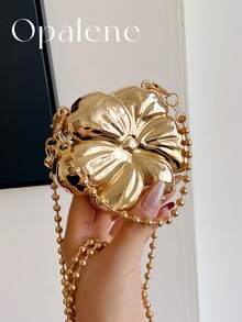 Elegant Mini Flower Shaped Metallic Evening Bag For Women Chain Gold Purse Y2k Travel Shoulder Crossbody Bag Outdoor Beach Handbag For Wedding Prom - 彩色 - 查看 12