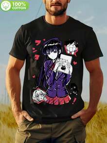 Camiseta negra con un estampado del anime Komi-San Wa, Komyushou Desu. Telas de primera calidad, estampados excelentes, perfectos para looks casuales de diario y fiestas, recomendados para - Negro - Ver 1
