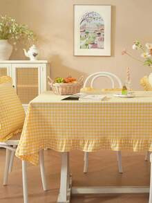 1/24pcs Yellow And White Plaid Ruffle Tablecloth, Classic Checkered Pattern Minimalist Decor, Skin-Friendly Washable And Reusable, Suitable For Dining Table, Coffee Table, Entryway, Holiday Party, Wedding, Picnic, Daily Home Decor, All Seasons - Mint Green - View 5
