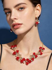 1 Set Sweet Elegant Rose Necklace And Earrings Set, Women's Holiday Birthday Date Ball Party Vacation Shopping Accessories - Rose - View 10