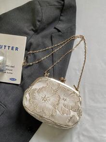 Elegant Women's Handbag With Beaded Embroidery And Fringe, Floral Print, Clutch, Suitable For Evening Party, Wedding, Banquet, Mother's Day Gift, Bridesmaid, Saint - 金色 - 查看 6