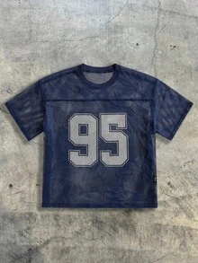 Camiseta Hombre AXEPEAK, Tela Mesh, Manga Corta, Cuello Redondo, Estampado Número, Corte Holgado, Estilo Jersey de Fútbol, Casual, Streetwear, Suave y Cómoda para Verano y Escuela - Blanco - Ver 1