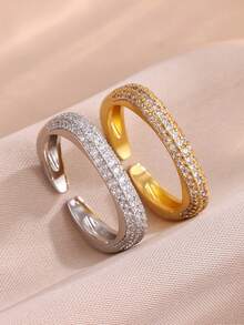 rakol 1pc Fashion Minimalist Square Round Geometric Open Ring For Women, Daily Wear, Stackable Ring - Square - View 3