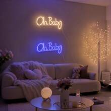 1個 LED 發光字母「Oh Baby」霓虹燈牆飾夜燈 懸掛式壁燈 電池/USB供電 浪漫仙女燈 居家節日派對生日主題場景氛圍燈 臥室客廳陽台裝飾 - oh baby霓虹燈 - 查看 6