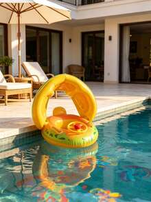Children's Swim Ring, Dinosaur Shaped Inflatable Swim Ring With Adjustable Sunshade, Inflatable Swim Ring With Backrest And Handle Seat, Suitable For Children's Beach Toys Summer Use - Yellow - View 6
