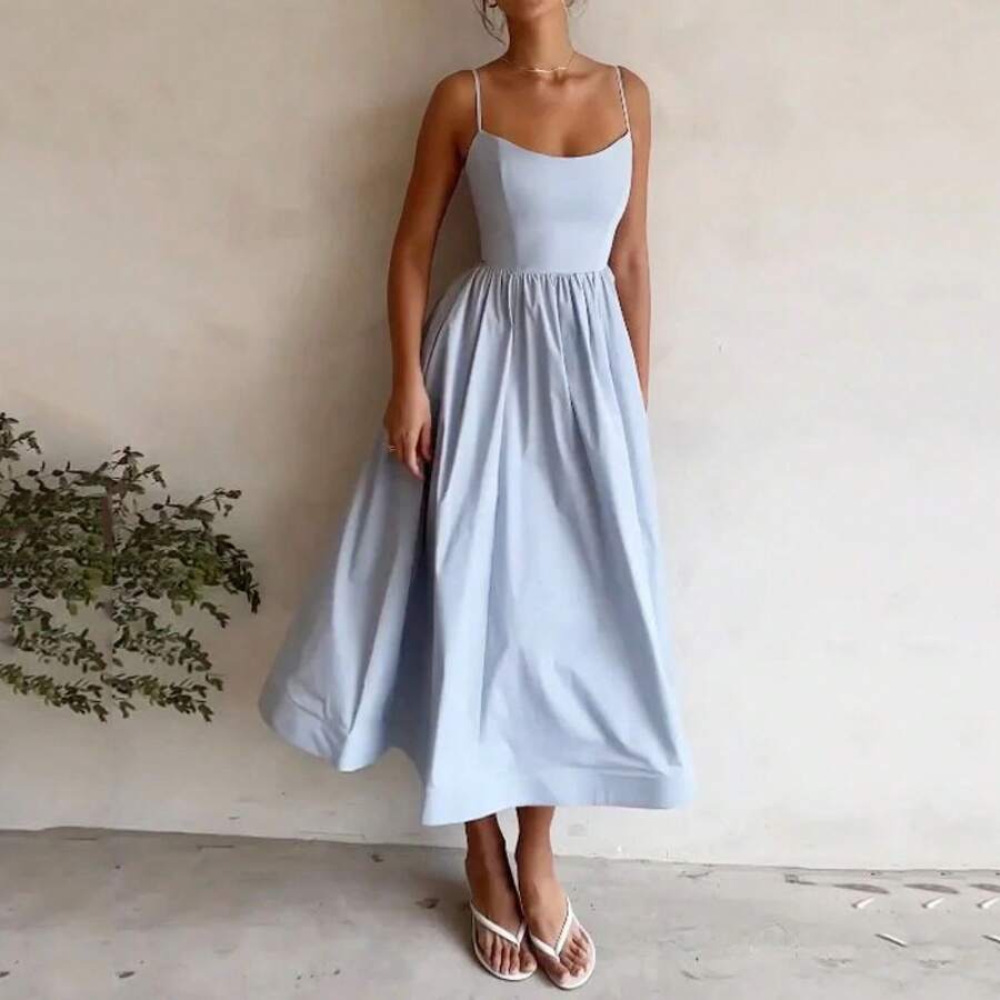 Timeless Draped Maxi Dress - Refined Silhouette & Flowy Texture - 藍色 - 查看 1