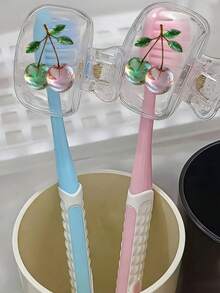 2個裝櫻桃/花朵造型牙刷架,可愛櫻桃印花設計,輕巧便攜,保護牙刷頭;雙孔結構易於排水通風,適用於居家、宿舍及旅行場景 | 萌系牙刷頭收納架,浴室收納必備,居家與宿舍首選 - 彩色 - 查看 8