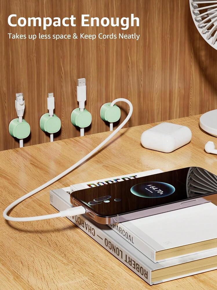 Gliship 12 Pack Magnetic Cable Clips U2013 [One-Snap Lock] Phone Cord Holder For Desk, Adhesive Magnetic Cord Organiser For Nightstand, Wall, Car U2013 Under Desk Cable Management For Office, Home - ColorD - 查看 5