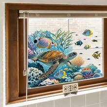 1pc Home Decoration Summer Ocean Fresh Style Sea Turtle Tropical Fish Window Sticker Creative DIY Ocean Animals Pattern Windows Clings Double-Sided Visible PVC Static Cling Glass Sticker 15.4*19.7in For Room Glass Windows Doors Decoration - Marine Life - View 5