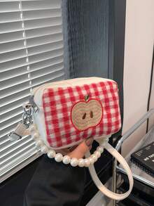 Este nuevo bolso cuadrado con forma de manzana presenta un asa de perla y un diseño único, lo que lo convierte en un regalo perfecto para adolescentes. - Multicolor - Ver 3