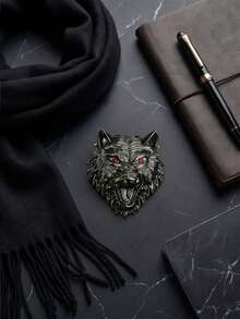 1pc Vintage Metal Wolf Head Brooch For Men, Personalized Animal Shaped Lapel Pin, Fashion Clothing Accessory, Cool Style - Black - View 9