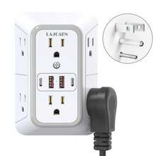 三面式突波保護插座擴充器 – 6 個 AC 插孔 + 4 個 USB 接口 (2 個 USB C)，家用、旅行、辦公室用壁掛式充電電源條 - 查看 2