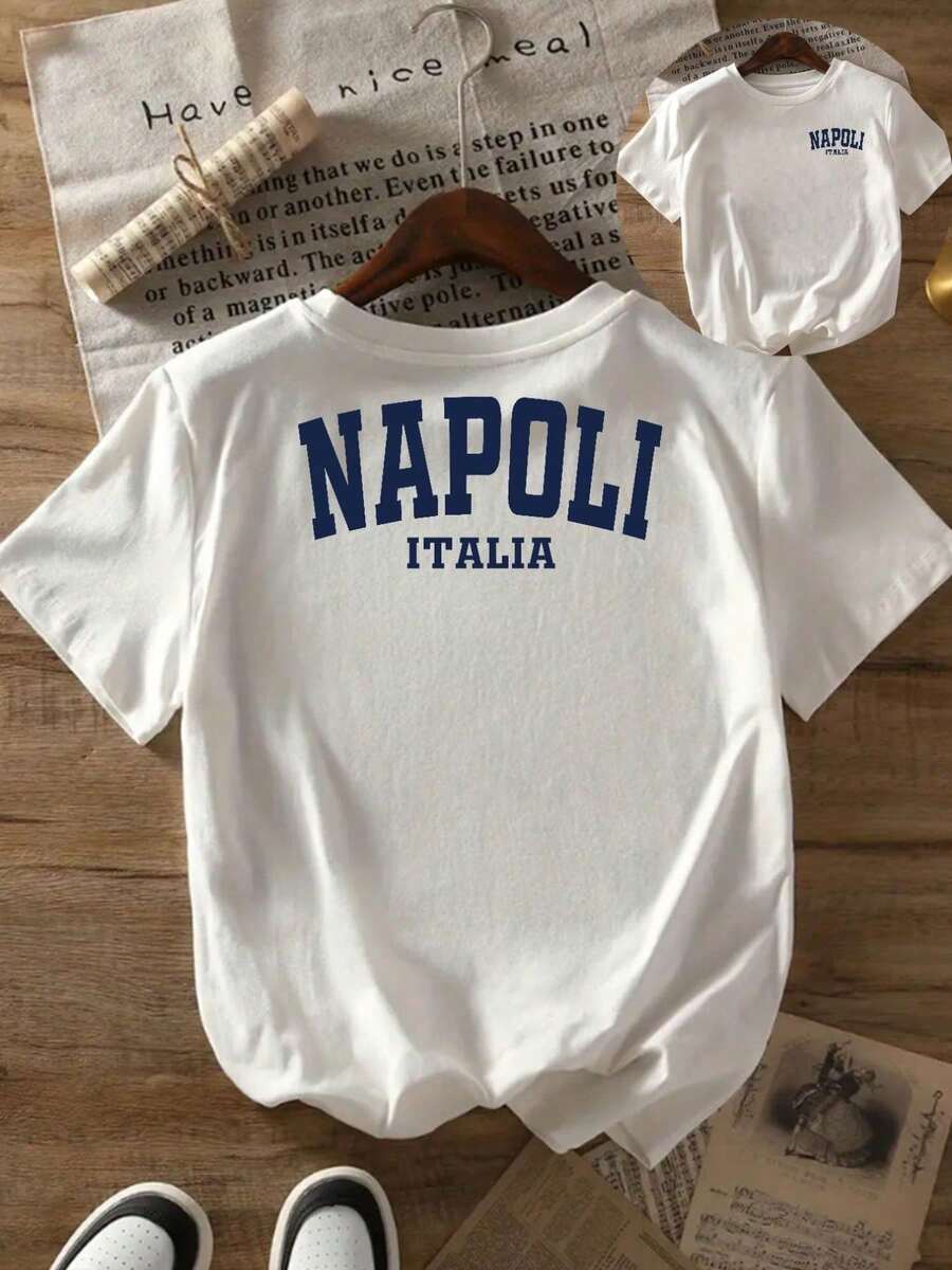 2026tops Women's Naples, Italy Graphic Print Summer T-Shirt - Casual Short Sleeve Crew Neck T-Shirt, Soft And Comfortable Fabric, Classic Clothing Design - 白色 - 查看 1