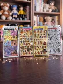 3D Cute Stickers, Fun Shiny Embossed Decor, Removable Without Residue, 3D Reusable Decorative Stickers, 3D Fun Japanese Anime Stickers, Thick Texture, Self-Adhesive Waterproof Non-Sticky Decorative Stickers - Multicolor - View 1