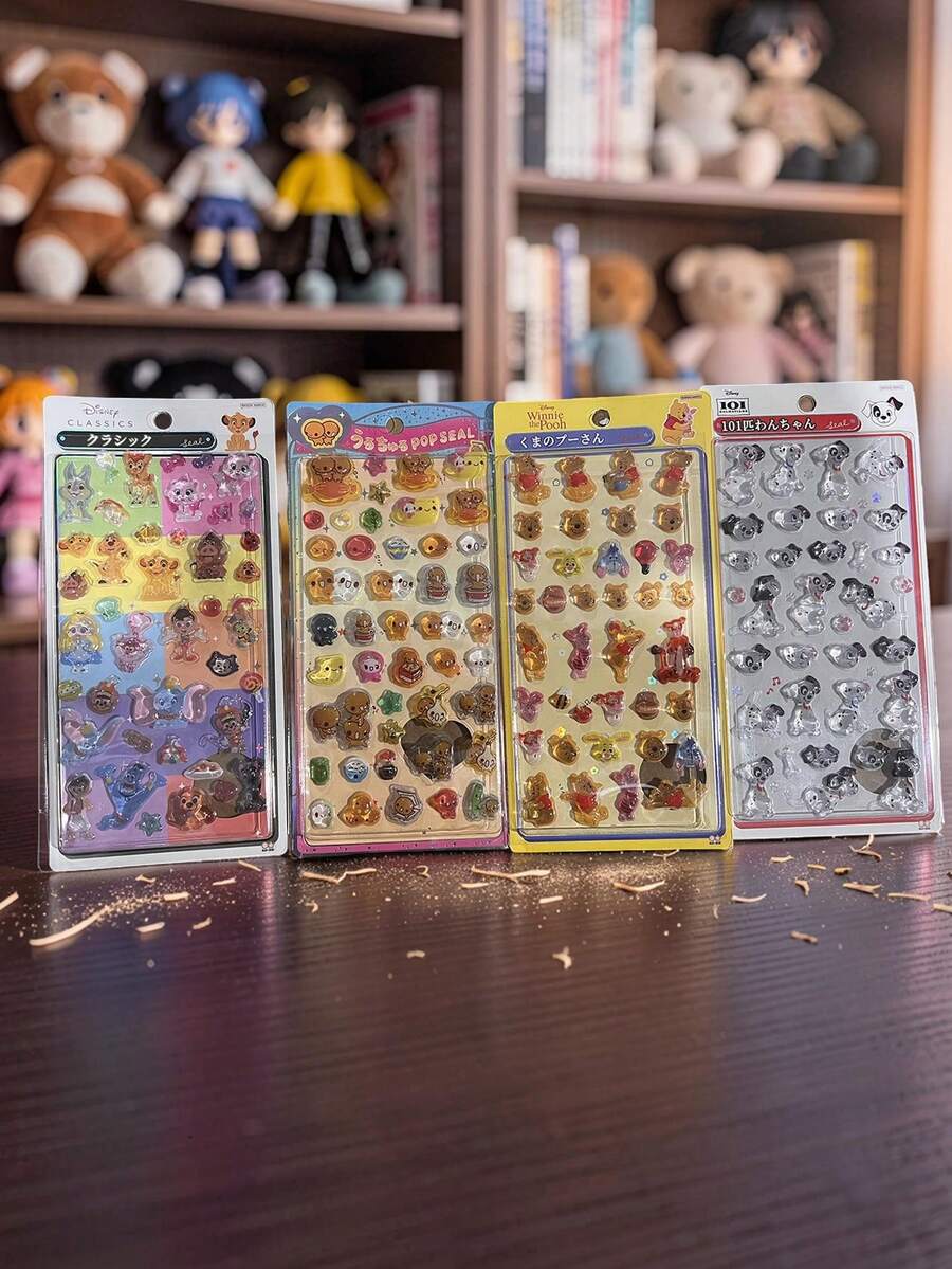 3D Cute Stickers, Fun Shiny Embossed Decor, Removable Without Residue, 3D Reusable Decorative Stickers, 3D Fun Japanese Anime Stickers, Thick Texture, Self-Adhesive Waterproof Non-Sticky Decorative Stickers - Multicolor - View 1