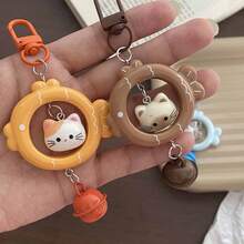 Multiple 3D Cute Resin Fish Frame Cat Keychains With Colorful Bells, Adorable Cat Bag Charms, Couple And Best Friend Matching Gifts, Backpack And Handbag Accessories - Cat and Fish Design - View 7