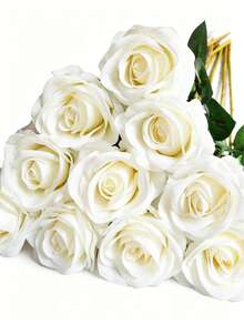 1pc/10pcs/20pcs/30pcs White Artificial Roses Premium Fake Flowers For Home Decor Room Decor Dining Table Decor Wedding DecorBridal Bouquet WristCorsage FlowerArrangement. SuitableForHomeRestaurantBedroomVaseDecoration - White - View 8