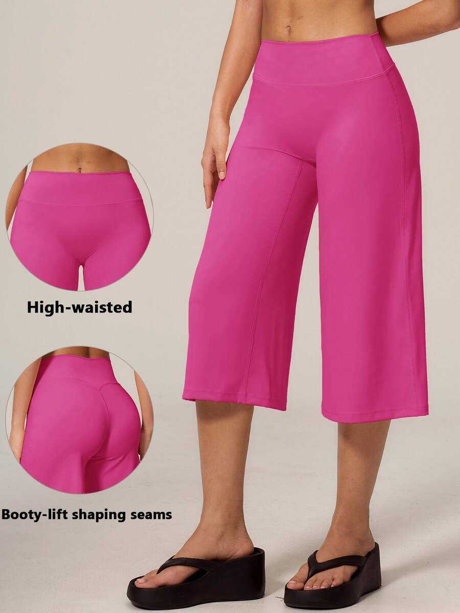TimeOff 1pc Women's Solid Color High Waist Wide Leg Casual Pants Sports - Pink - View 1