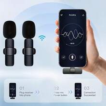 無線麥克風 2.4GHz 無線技術，USB Type-C 一鍵插即用，一鍵錄音，Type-C 介面 360° 收音，無線領夾式麥克風，適用於錄音、直播、唱歌、視訊會議、遊戲 - 黑色 - 查看 8