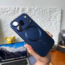 1 pieza Funda de teléfono Hadaasi azul oscuro premium mate con carga inalámbrica magnética, compatible con Apple 17promax, Air, 17, 16, 15, 14, 13, 12, 11ProMax, modelos Plus. Este producto incluye un protector de lente, tiene rendimiento anti-caídas, está hecho de TPU suave y es una funda de teléfono elegante - Azul oscuro - Ver 6