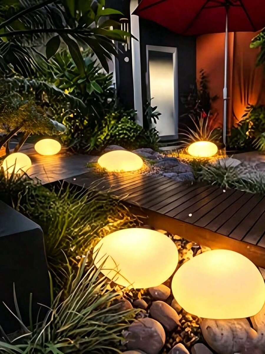 1/2/4/6/8入 太陽能仿石地燈，暖光戶外花園裝飾，戶外花園太陽能路燈，內置充電電池，太陽能板充電戶外露營裝備，適用於戶外樓梯、階梯、圍欄、花園、陽台、露台和走道 (白色)，適合返校季禮物、母親節、情人節裝飾禮物、開齋節、宰牲節、聖誕節、萬聖節節日裝飾照明禮物