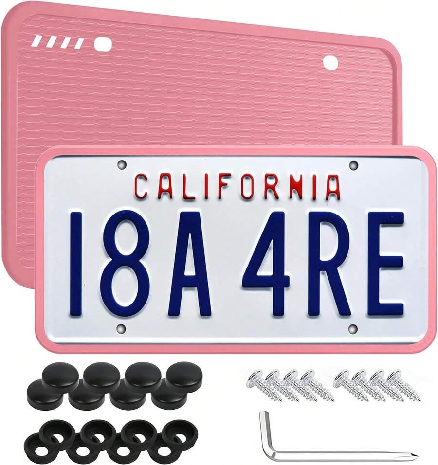 2pcs Universal Silicone License Plate Frame Set Anti Rattle Rust Proof Car Plate Holder With Mounting Accessories 31x16cm Pink - Rosa - View 1