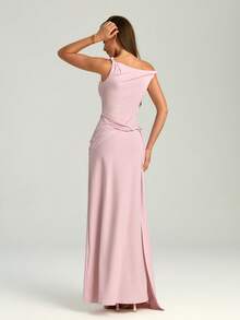 Elegant Blush Pink One Shoulder Dress Women Sleeveless Draped Maxi Dress For Wedding Guest Prom Summer Vacation Going Out Graduation - Baby Pink - View 7