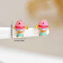 Đôi bông tai đinh nhỏ hình cá nhỏ tráng men nhỏ giọt đa sắc tinh xảo dễ thương, phù hợp đeo hàng ngày hoặc đi tiệc, bông tai hoạt hình dễ thương - Nhiều màu - Xem 4