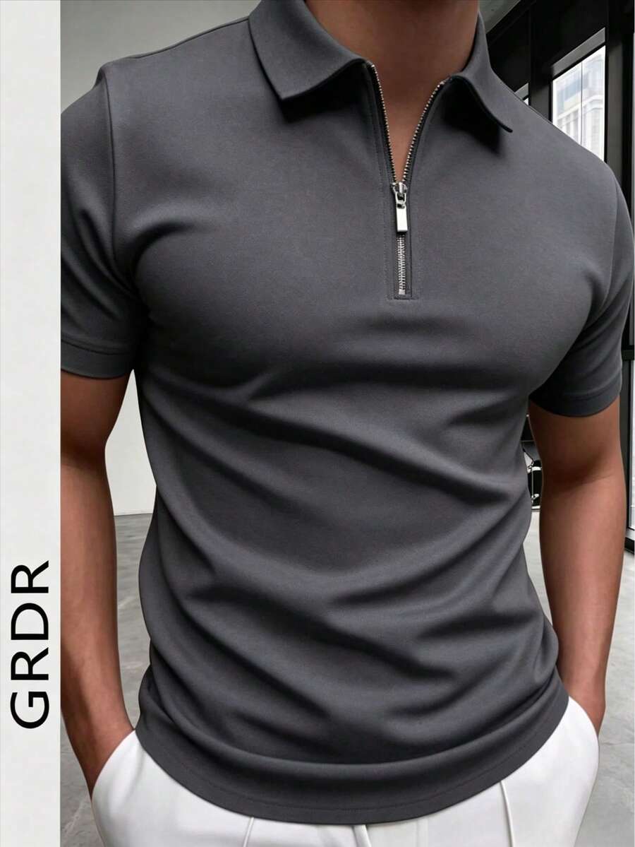 GRDR 男士夏季 Polo 领半拉链短袖 T 恤，适合户外、度假和休闲穿着