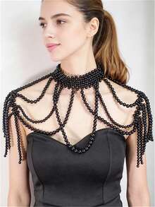 1pc Elegant Handmade Multi-Layer Luxury (Simulated) Faux Pearl Tassel Body Chain, Suitable For Wedding, Party, Evening Dress, Adjustable Length Jewelry Accessory For Women, Summer - STL2003 - View 16